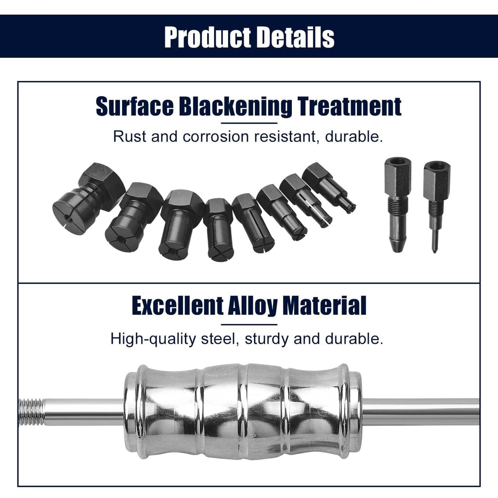 Bearing puller set parts with black finish treatment and chromed puller body