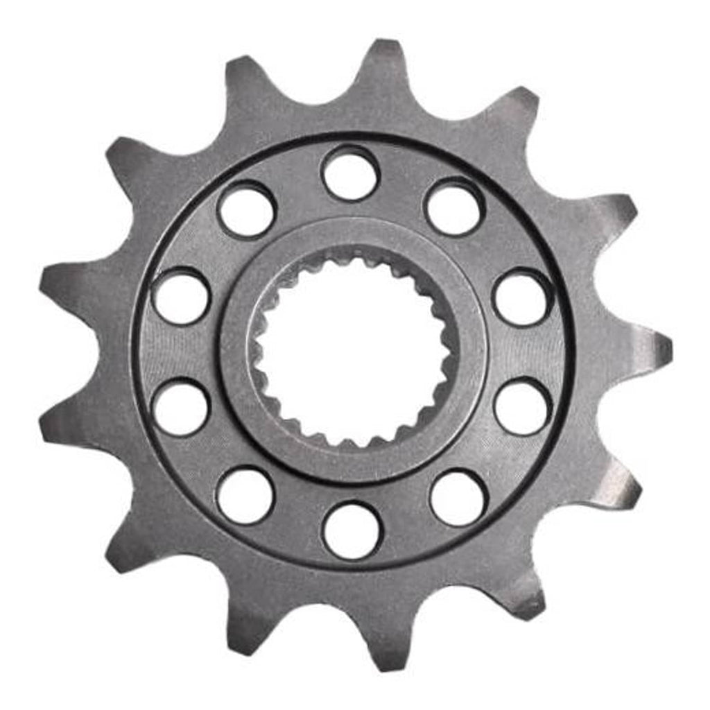 Front 13-tooth sprocket gear with mounting holes, dark steel finish