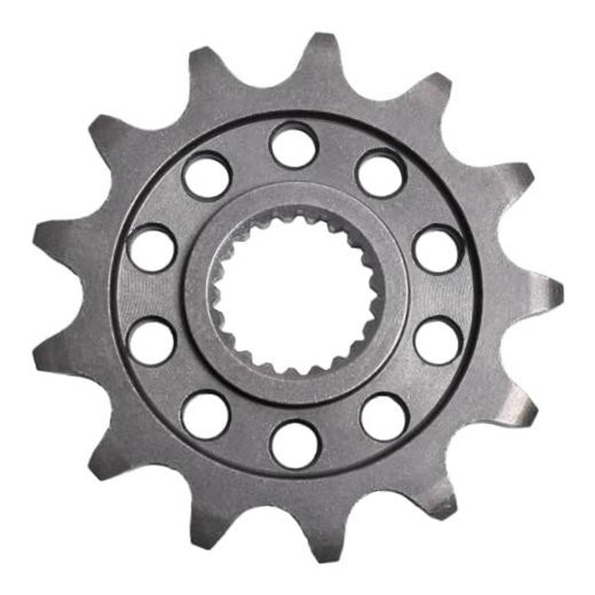 Front 13-tooth sprocket gear with mounting holes, dark steel finish