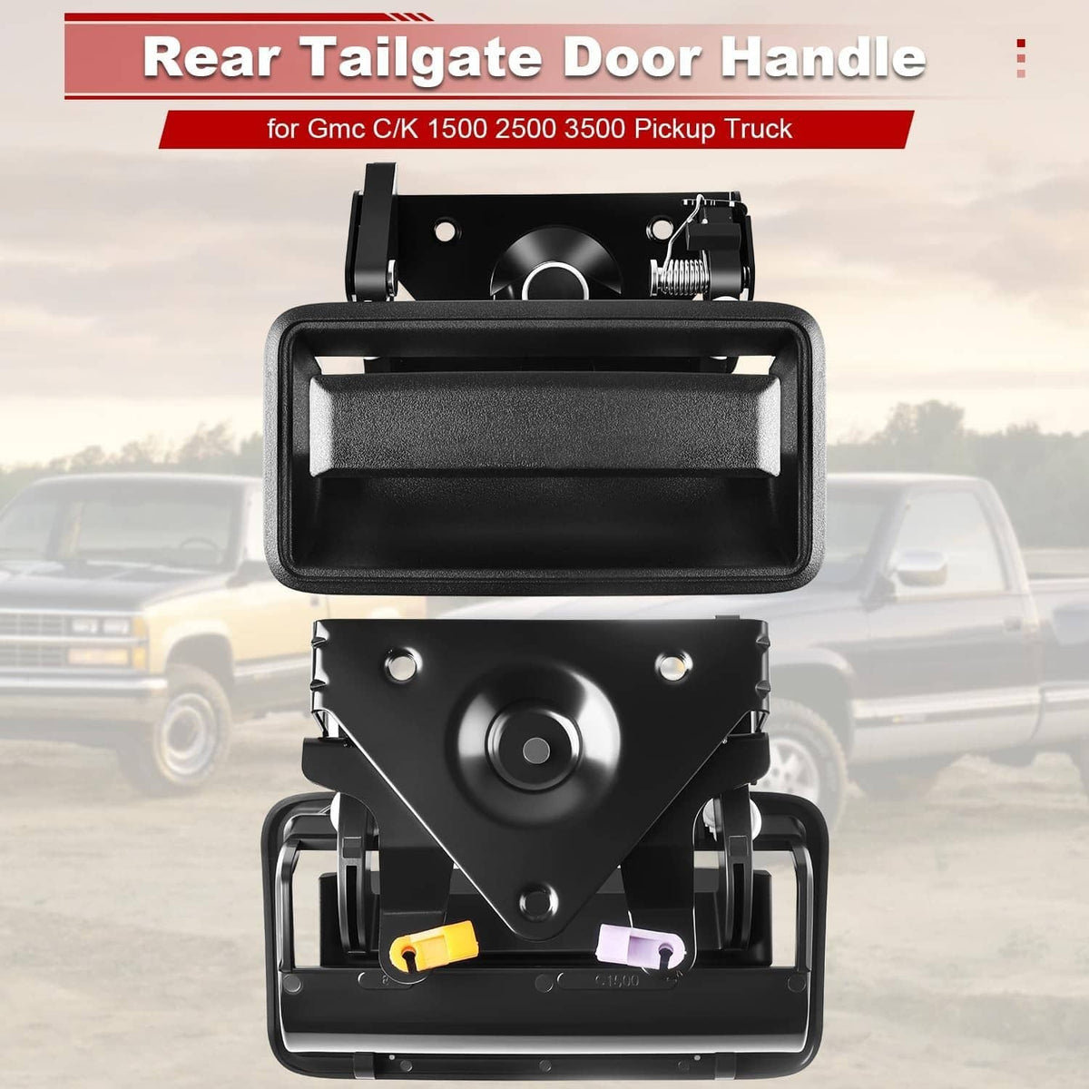 Black rear tailgate handle latch and bezel set with handle opening frame