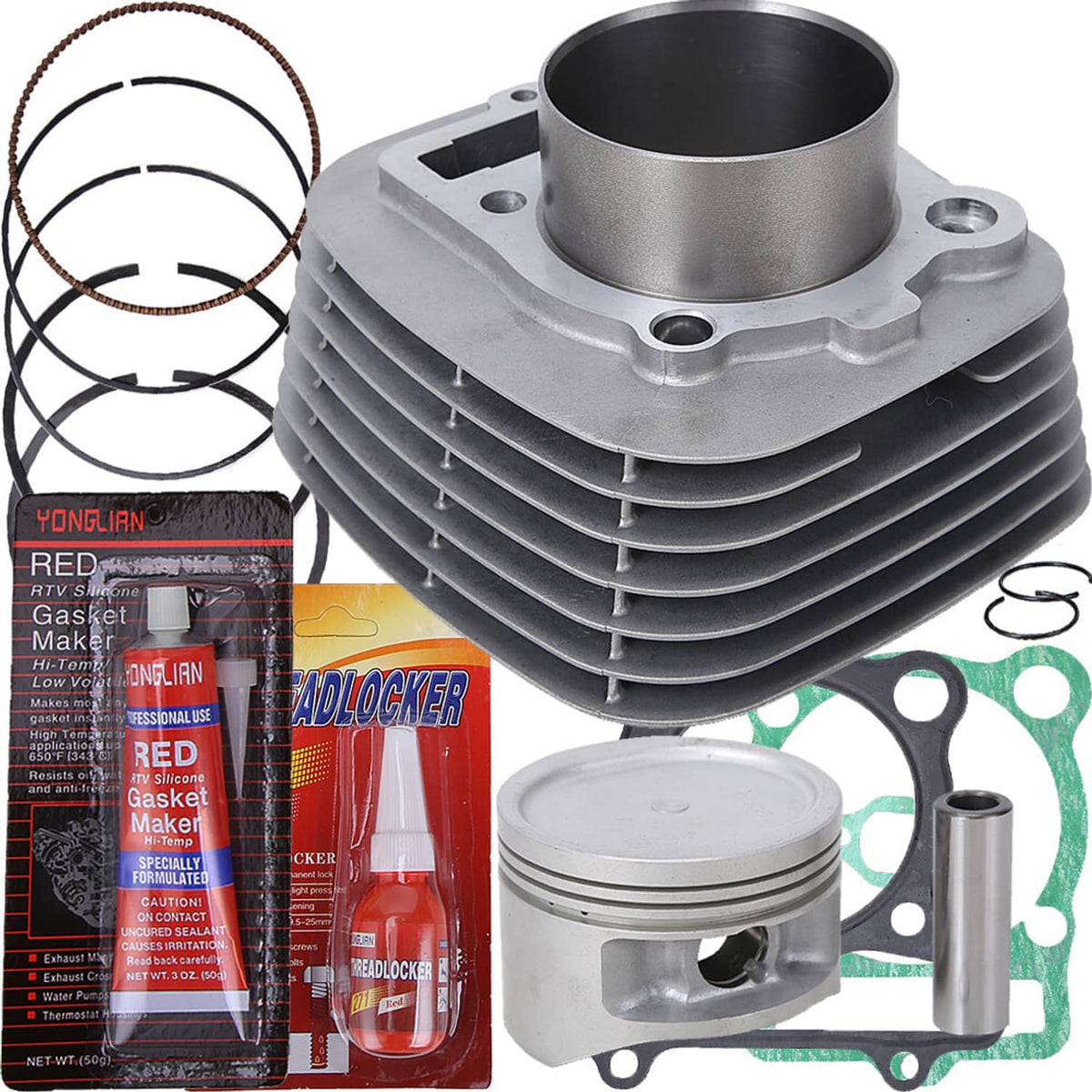 Cylinder piston gasket kit with piston, rings, green gaskets, and cylinder assembly