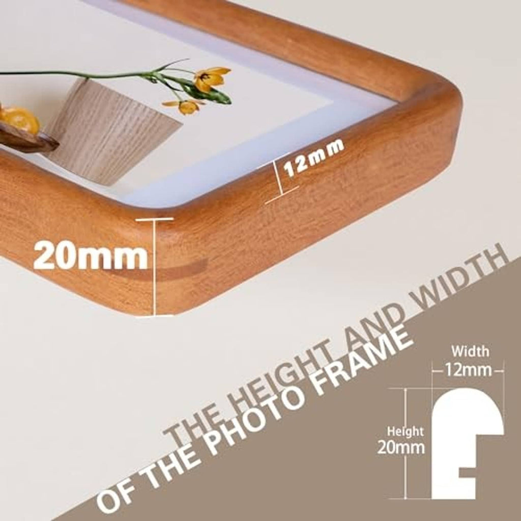 Teak wood 5x7 photo frame showing 20mm height and 12mm width dimensions
