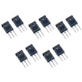Set of black TO-3P transistors with three white leads each, multiple units shown
