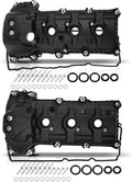 Black aluminum engine valve cover kit with gaskets and bolts, two covers