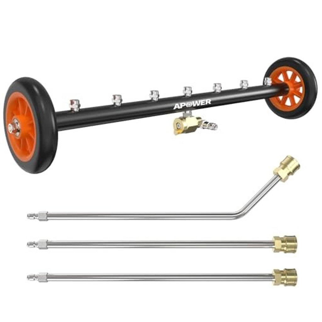 Undercarriage pressure washer attachment with 24-inch water broom bar and brass connectors