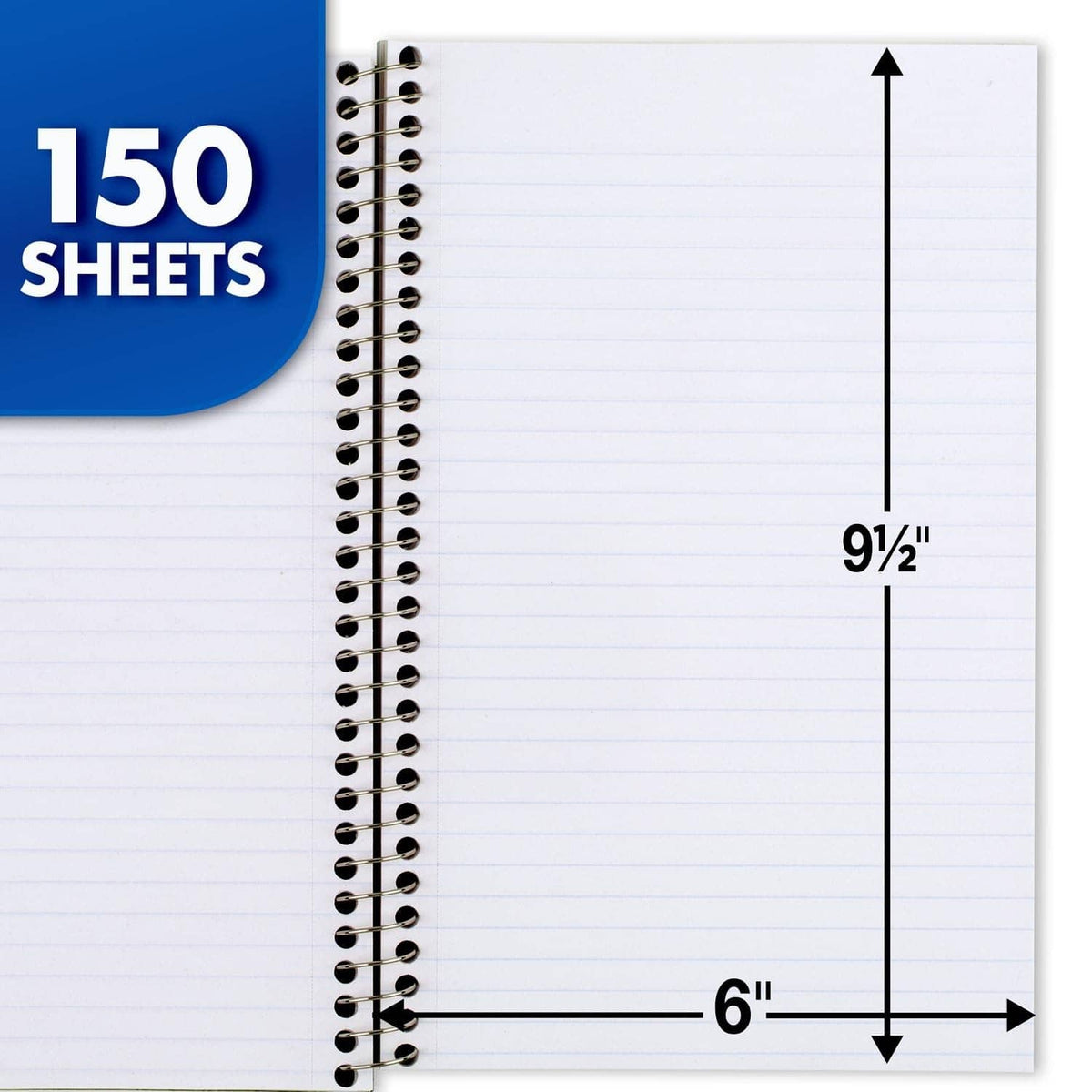 College-ruled notebook pages with black spiral binding and page size 9 1/2 by 6 inches