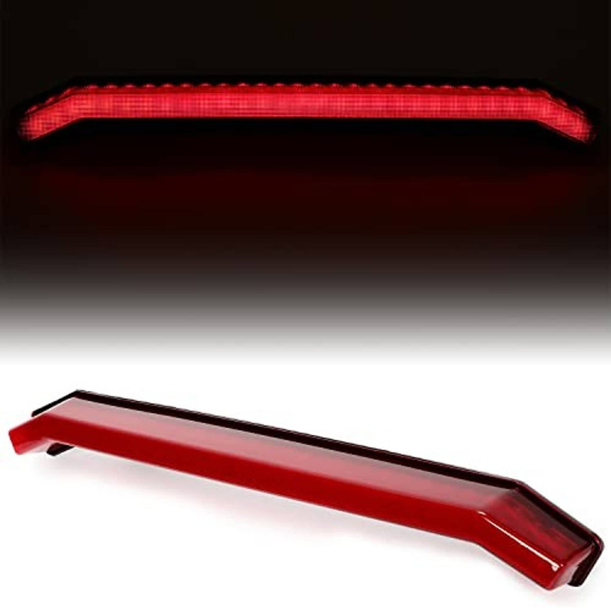 Center tail light bar glowing red LED strip with clear red lens cover