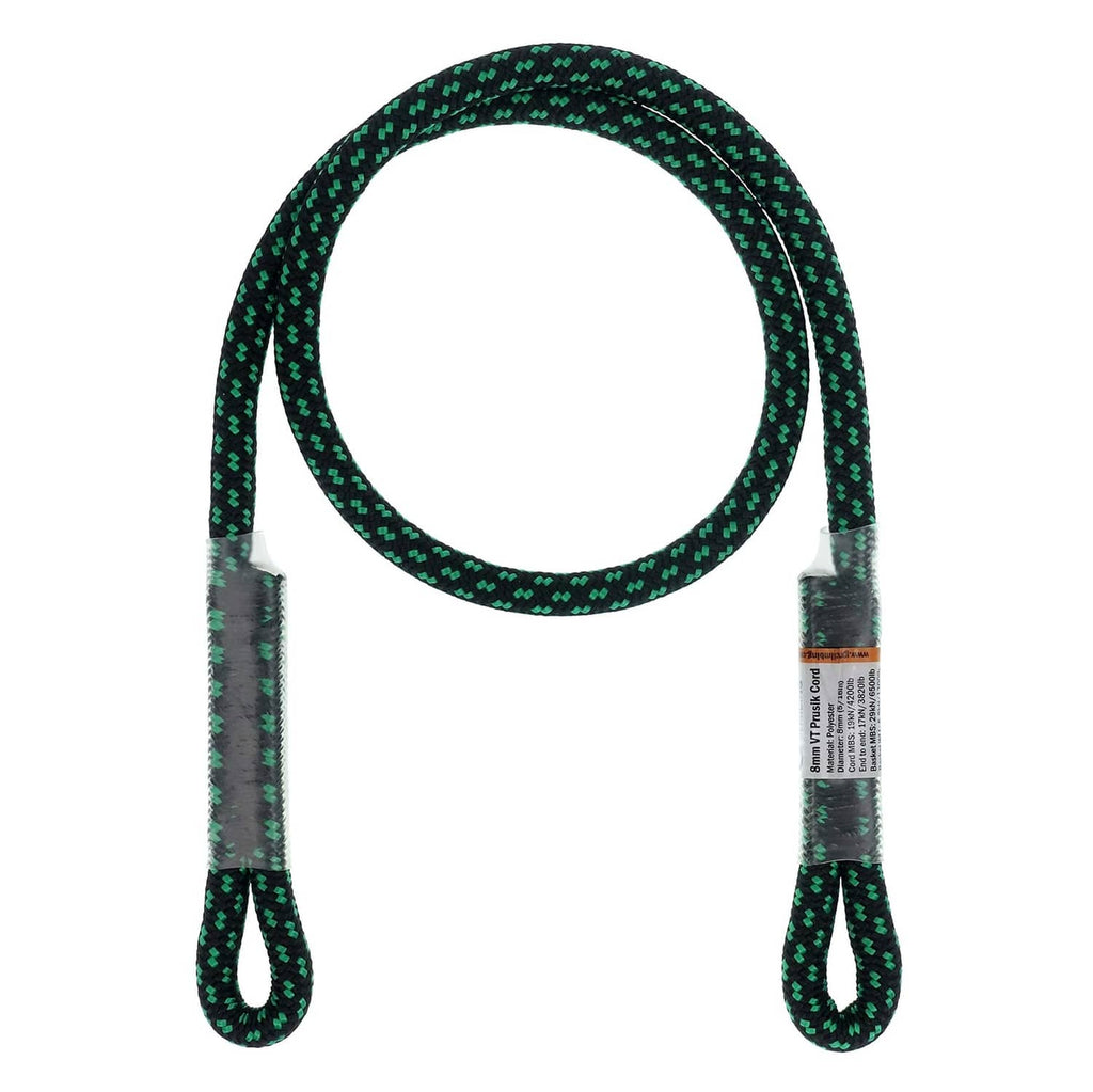 Green double-braid prusik loop with sewn eye-to-eye ends, rope loop pair