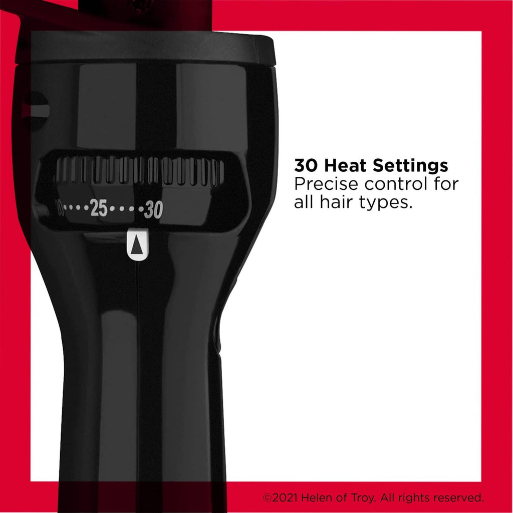 Black curling brush iron with digital heat settings panel and control buttons