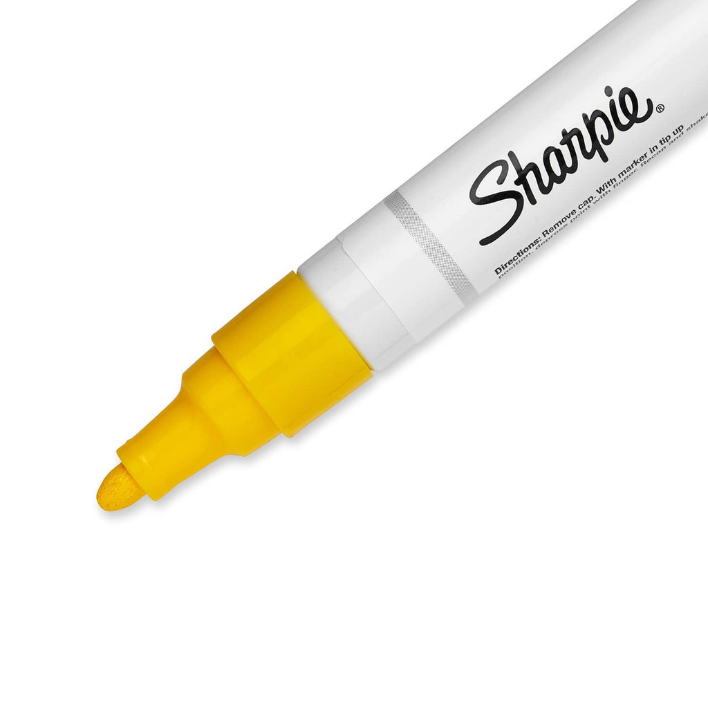 Sharpie Sanford oil paint marker with yellow tip and white barrel label