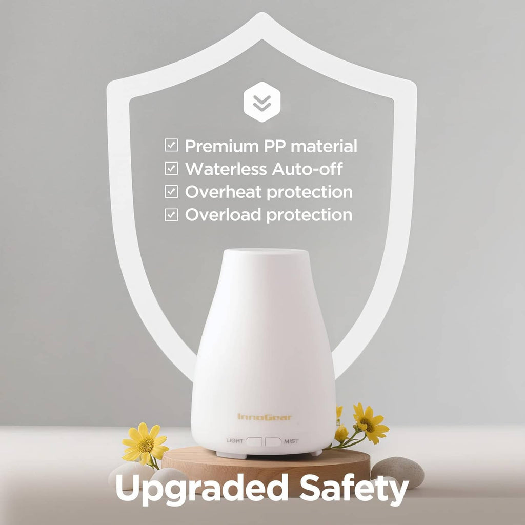 White essential oil diffuser with upgraded safety protection, mist-ready design