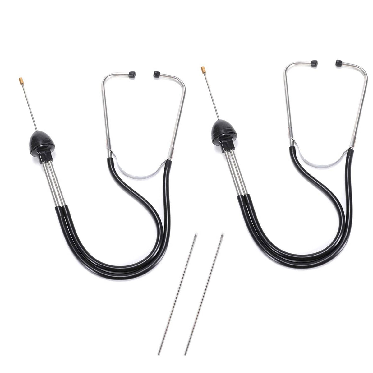 Lamoutor automotive mechanic stethoscope set of two, black metal tubes and rubber hoses