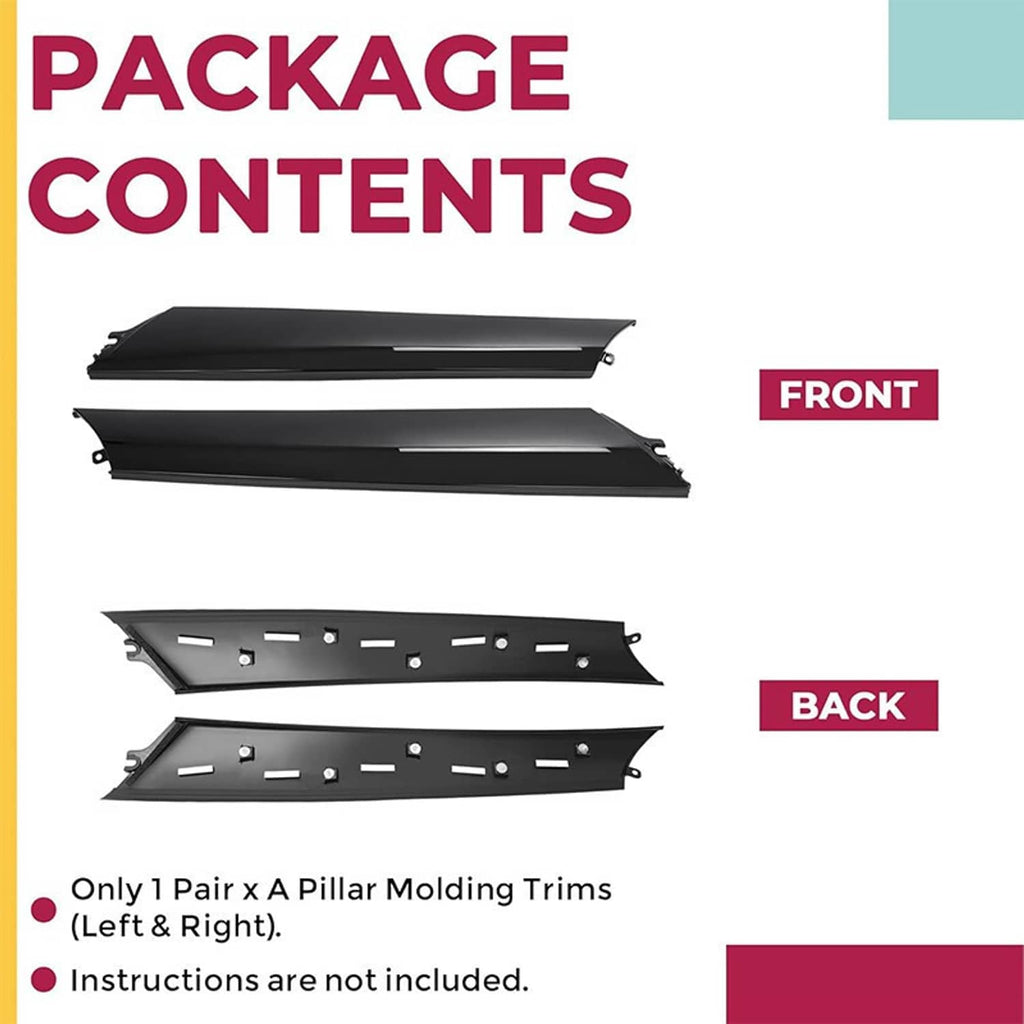 Set of black A-pillar windshield trim molding trims, front and back pieces