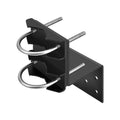 Black antenna pole mount bracket with two U-bolts and mounting plate holes