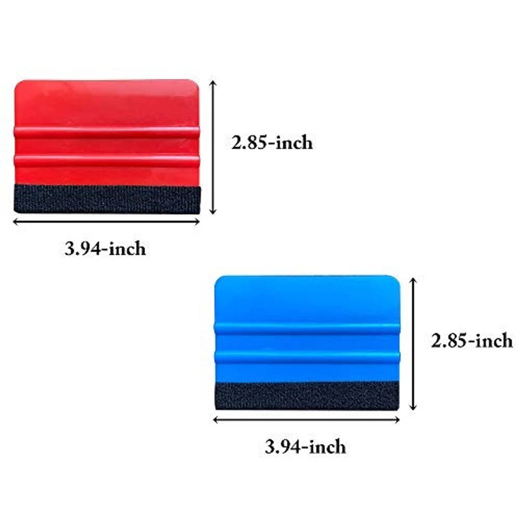 Felt squeegee scraper dimensions shown: 3.94-inch wide, 2.85-inch tall (red/blue)