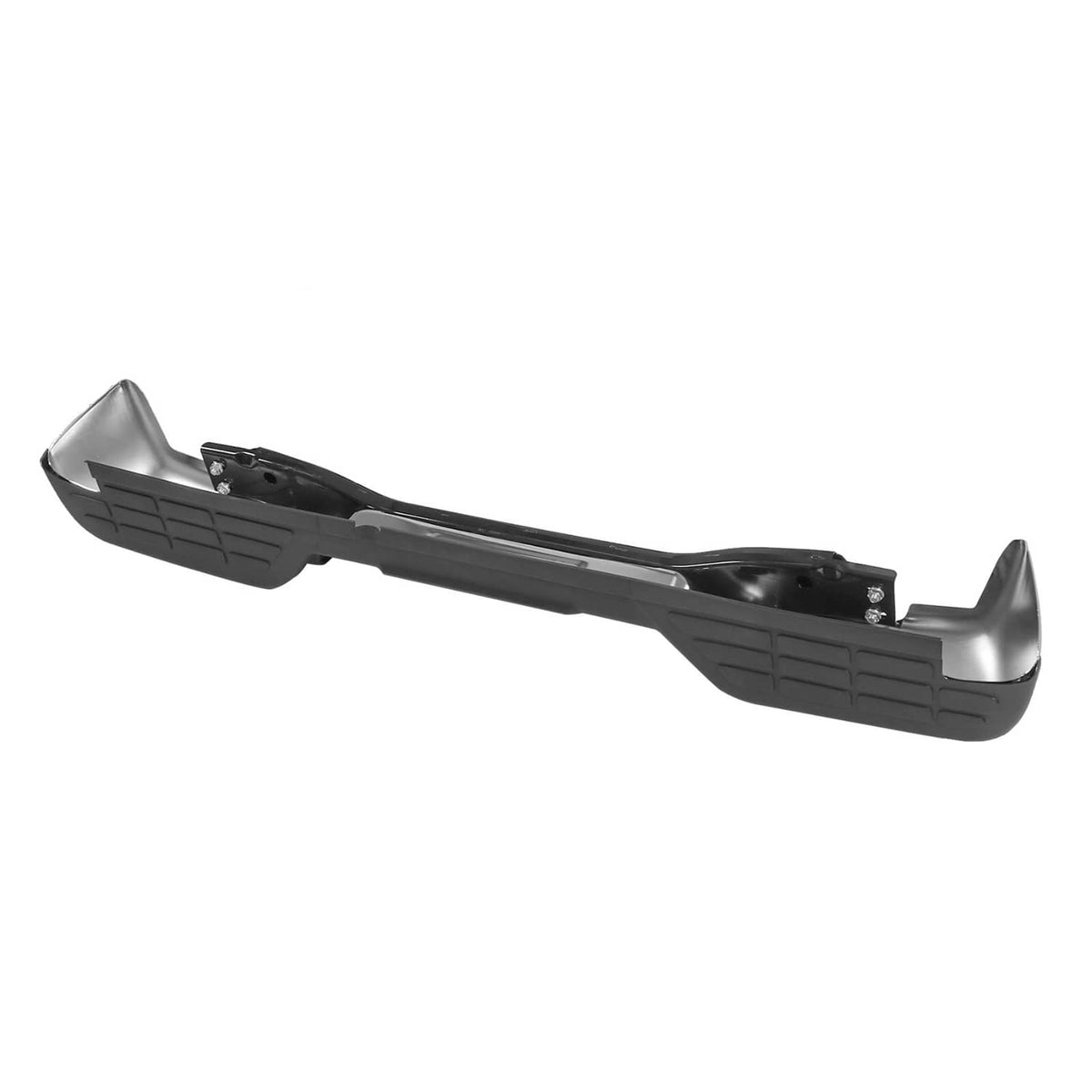 Rear step bumper assembly in gray and black with textured step surface and brackets