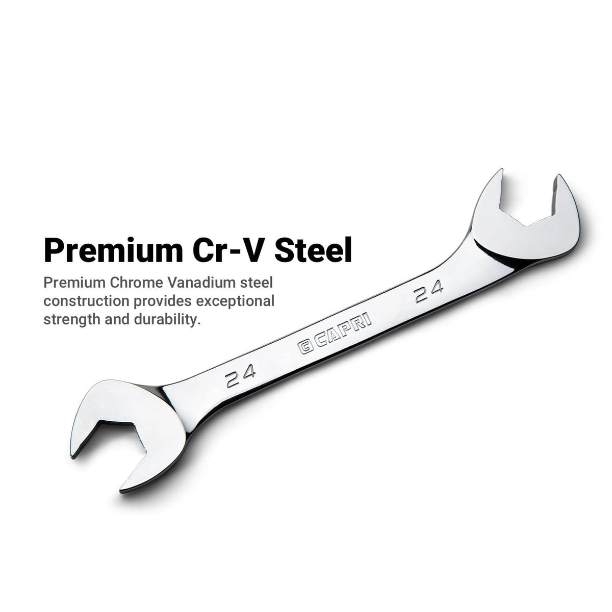 10 mm angle open-end wrench with chrome vanadium steel body and angled heads