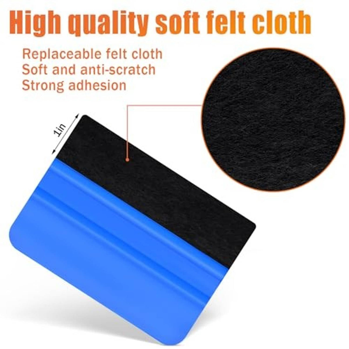 Blue squeegee base with black felt cloth edge for vinyl or film smoothing
