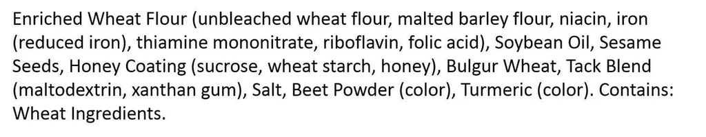 Ingredient list panel for honey roasted sesame sticks