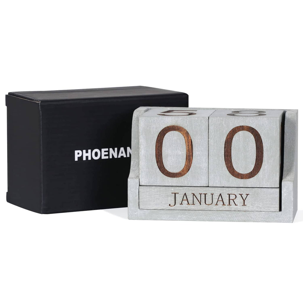 Grey wooden desk calendar blocks with O numbers and JANUARY label