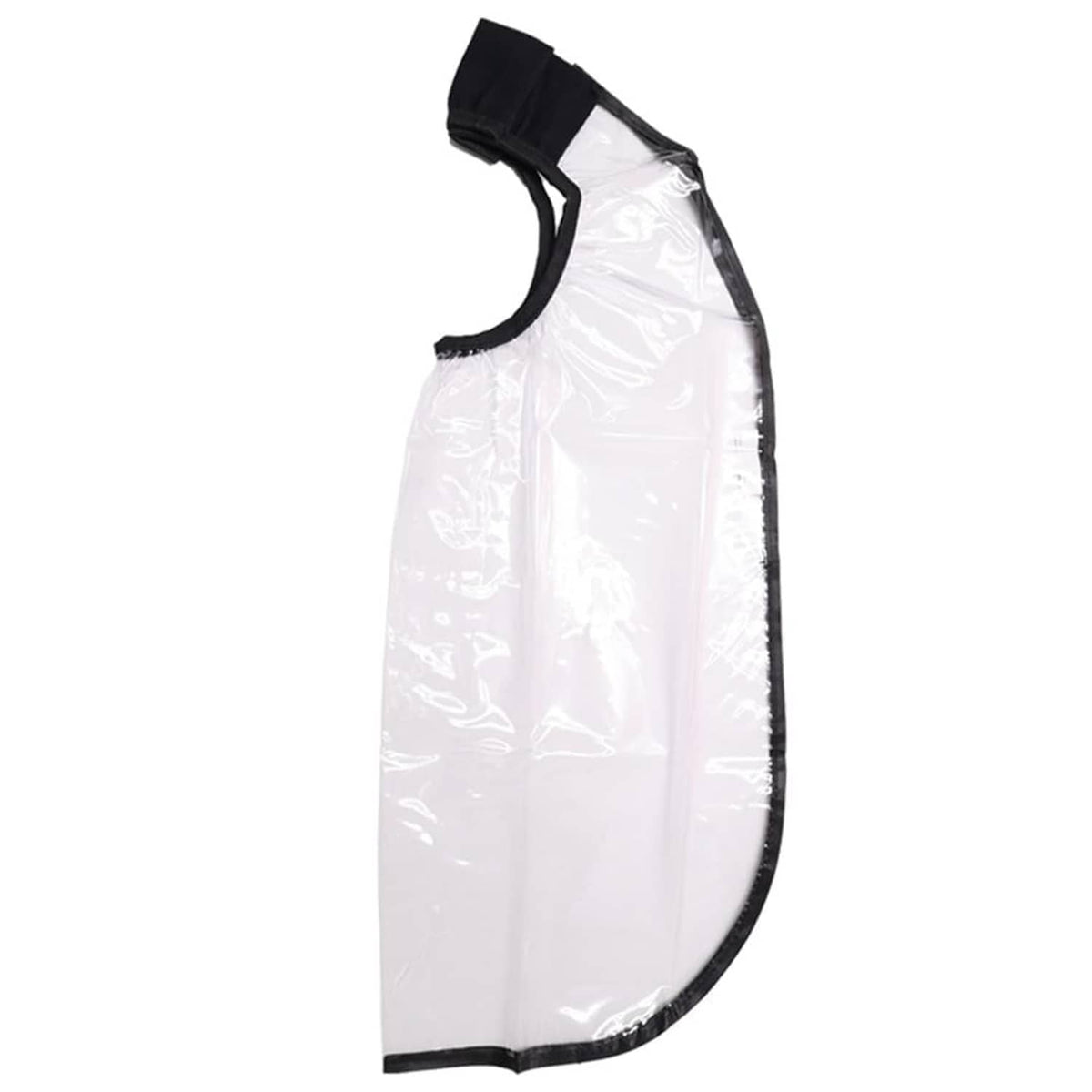 Clear plastic hair funnel apron with black neck opening