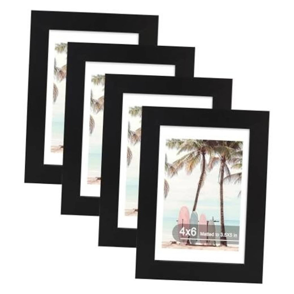 Black wooden 4x6 picture frame set of 4 with real glass fronts, stacked view