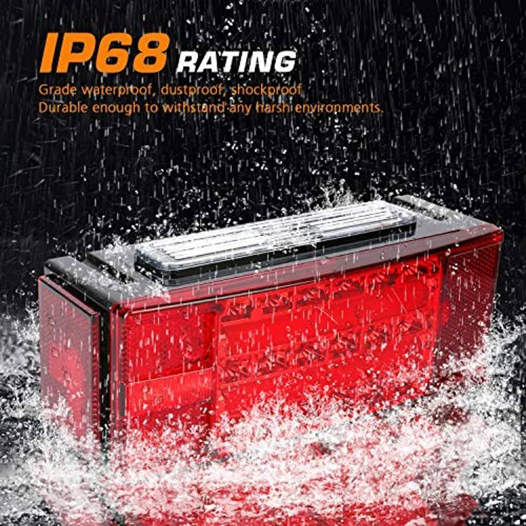 IP68 waterproof LED trailer light with red lens under splashing water