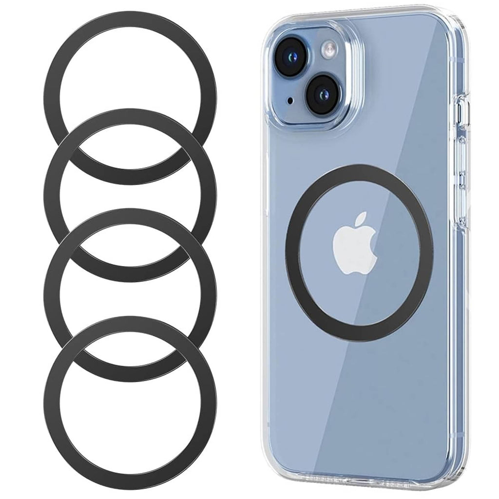 Set of four black magnetic MagSafe ring stickers, ultra-thin metal