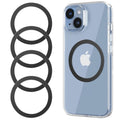 Set of four black magnetic MagSafe ring stickers, ultra-thin metal