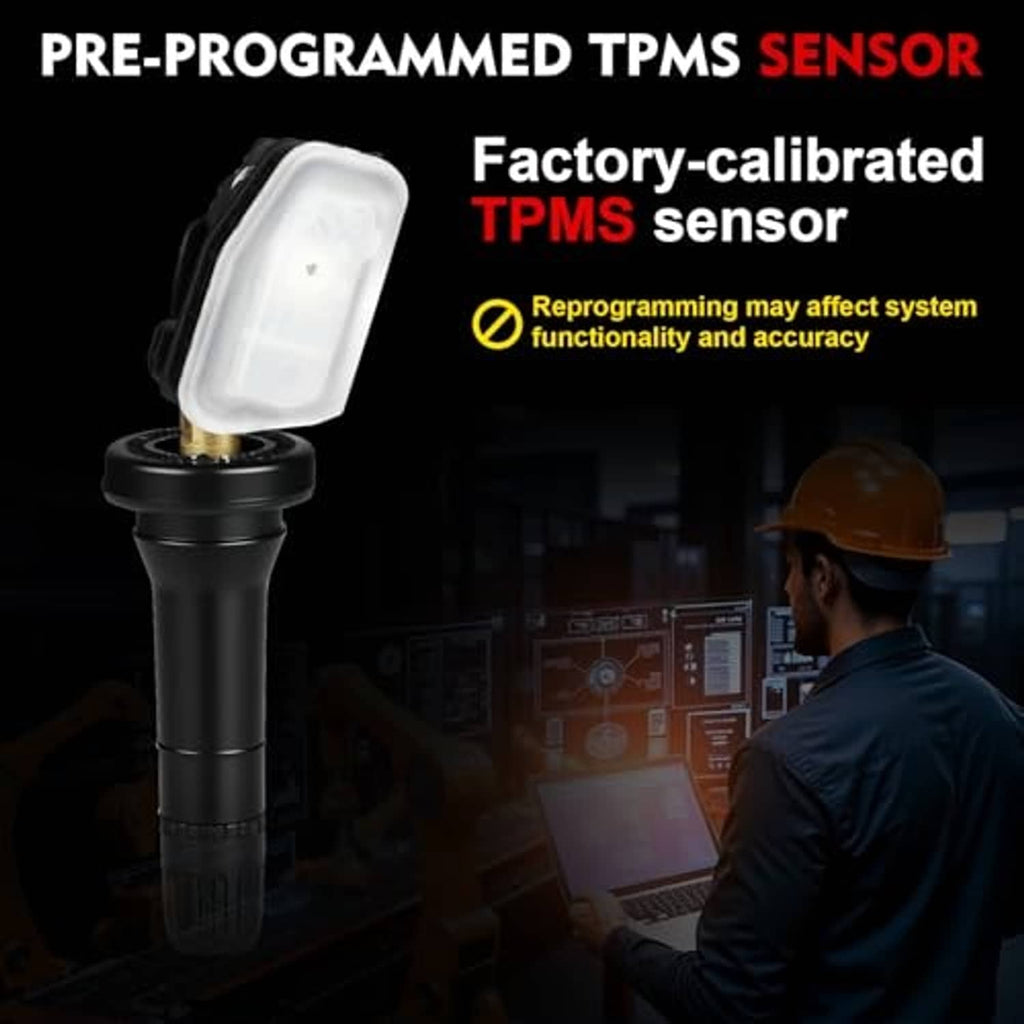 Single black pre-programmed TPMS sensor with white cap and metal valve stem