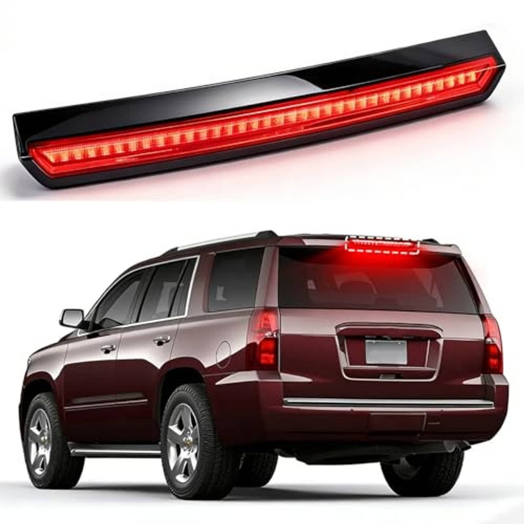 High-mounted third brake light LED bar with red lens on black frame