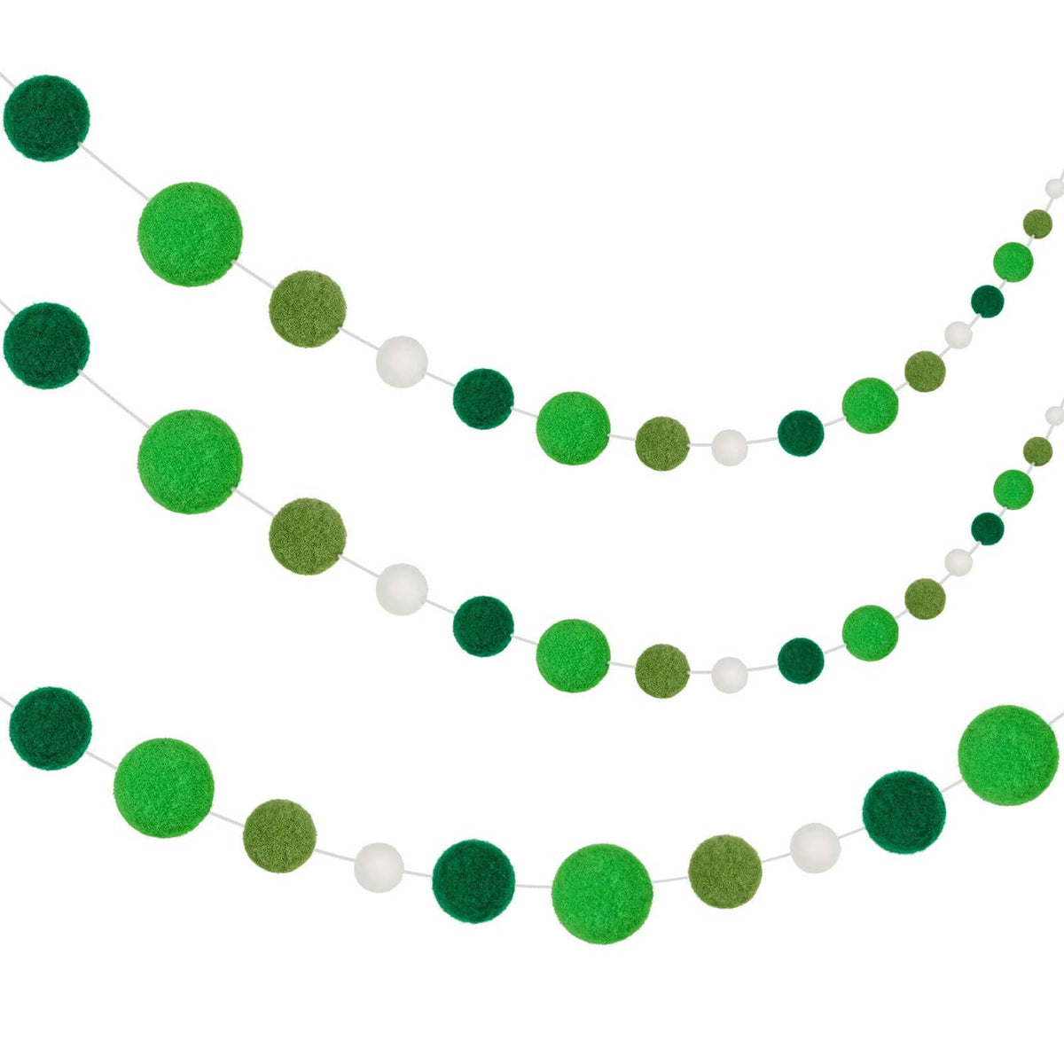 Green felt ball garland with white bead spacers, decorative ball string