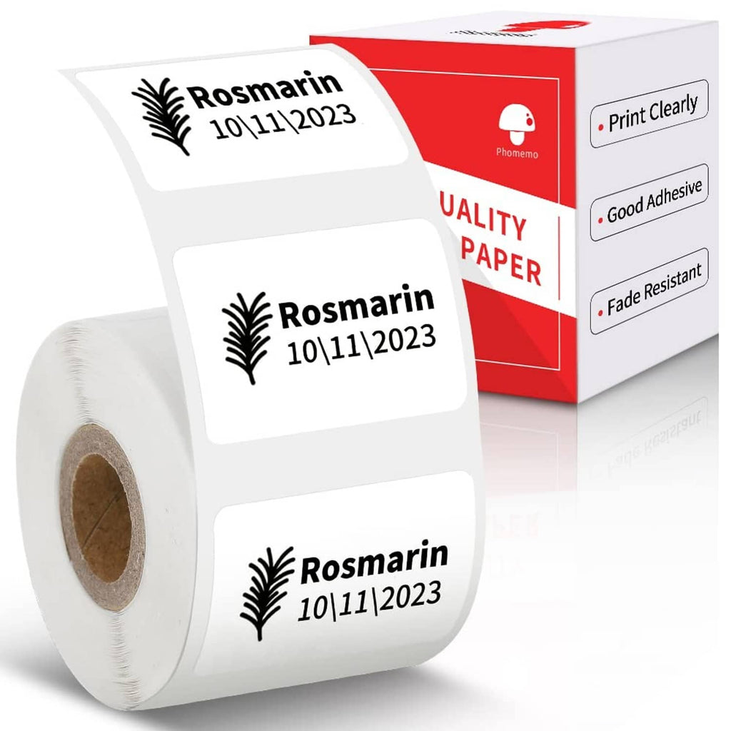 White label roll with pre-printed name tags on adhesive paper