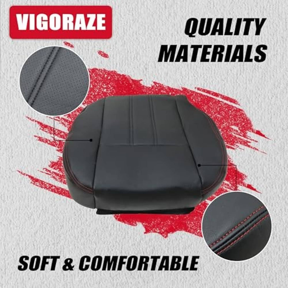 Black leather seat bottom replacement with red stitching and quilted center panel
