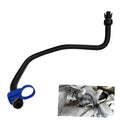 Black coolant reservoir hose with blue mounting ring and black connector end