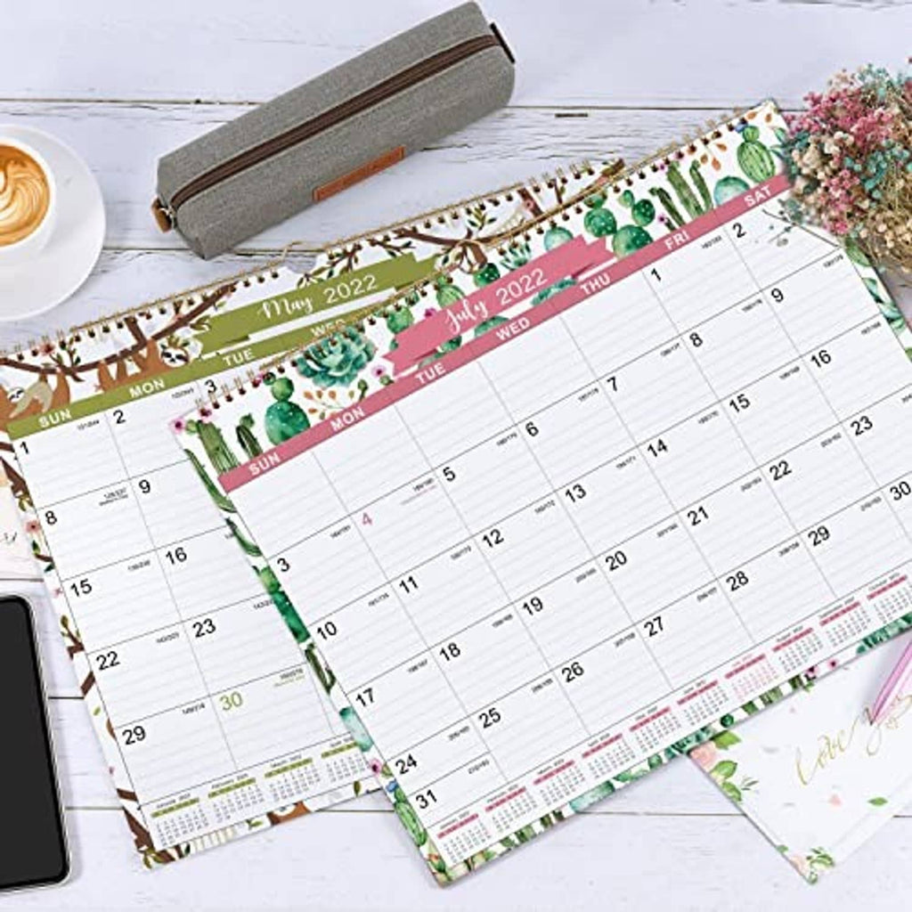 Set of wall calendars with cactus floral covers, May/July pages and gold spiral binding