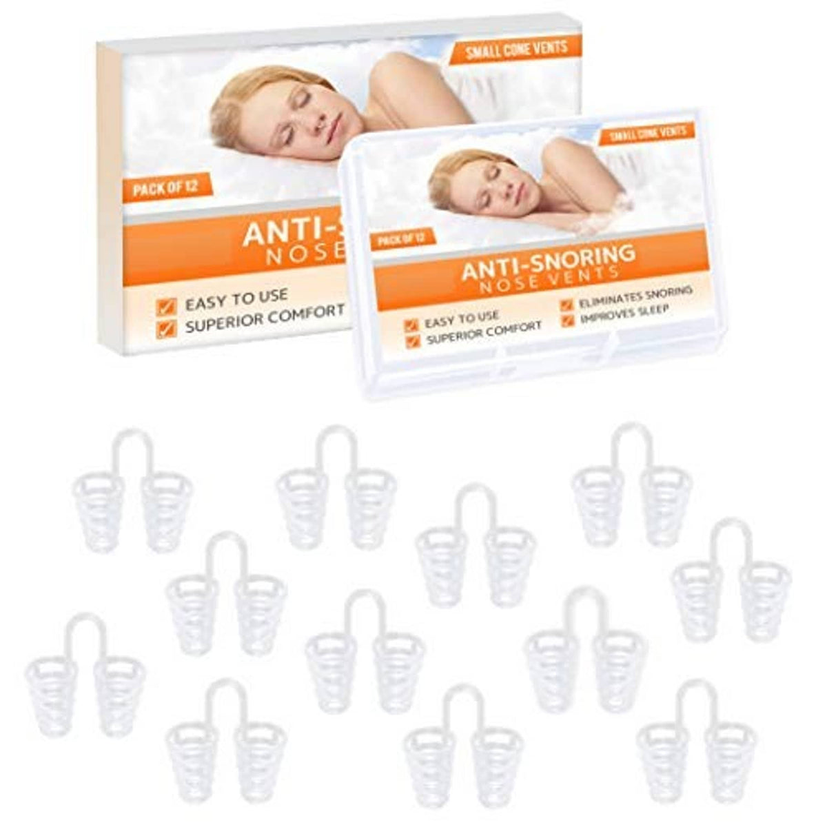 Nasal vent dilator set, pack of 12 small clear hard cone vents