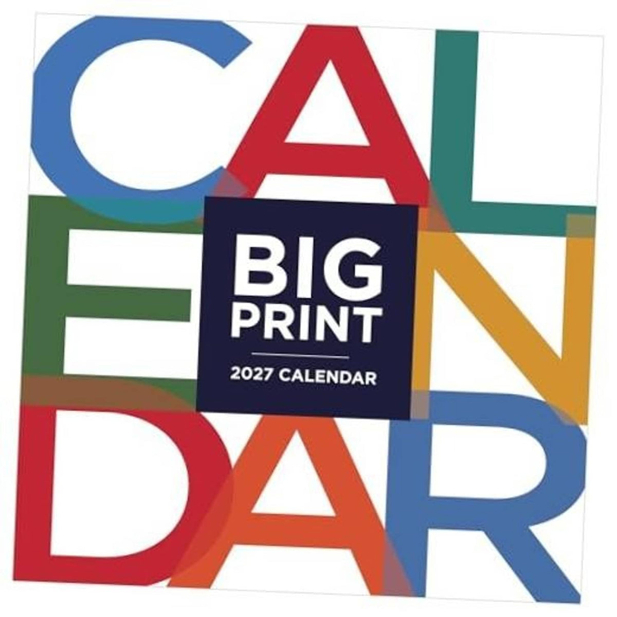 2027 mini calendar cover with colorful BIG PRINT design and 2027 calendar badge