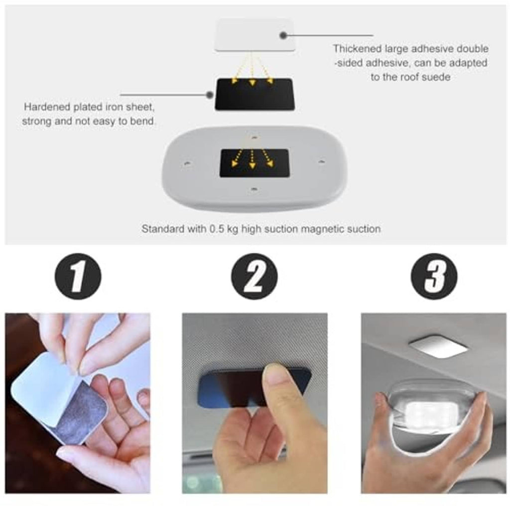 Black magnetic dome LED reading light with double-sided adhesive pad and iron sheet