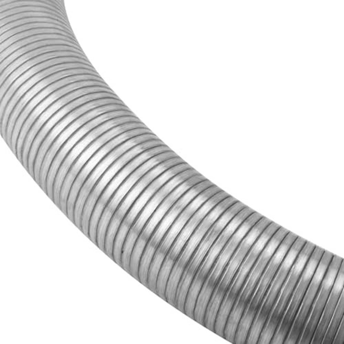 Corrugated flexible exhaust pipe detail, silver metal ridges, black inner edge