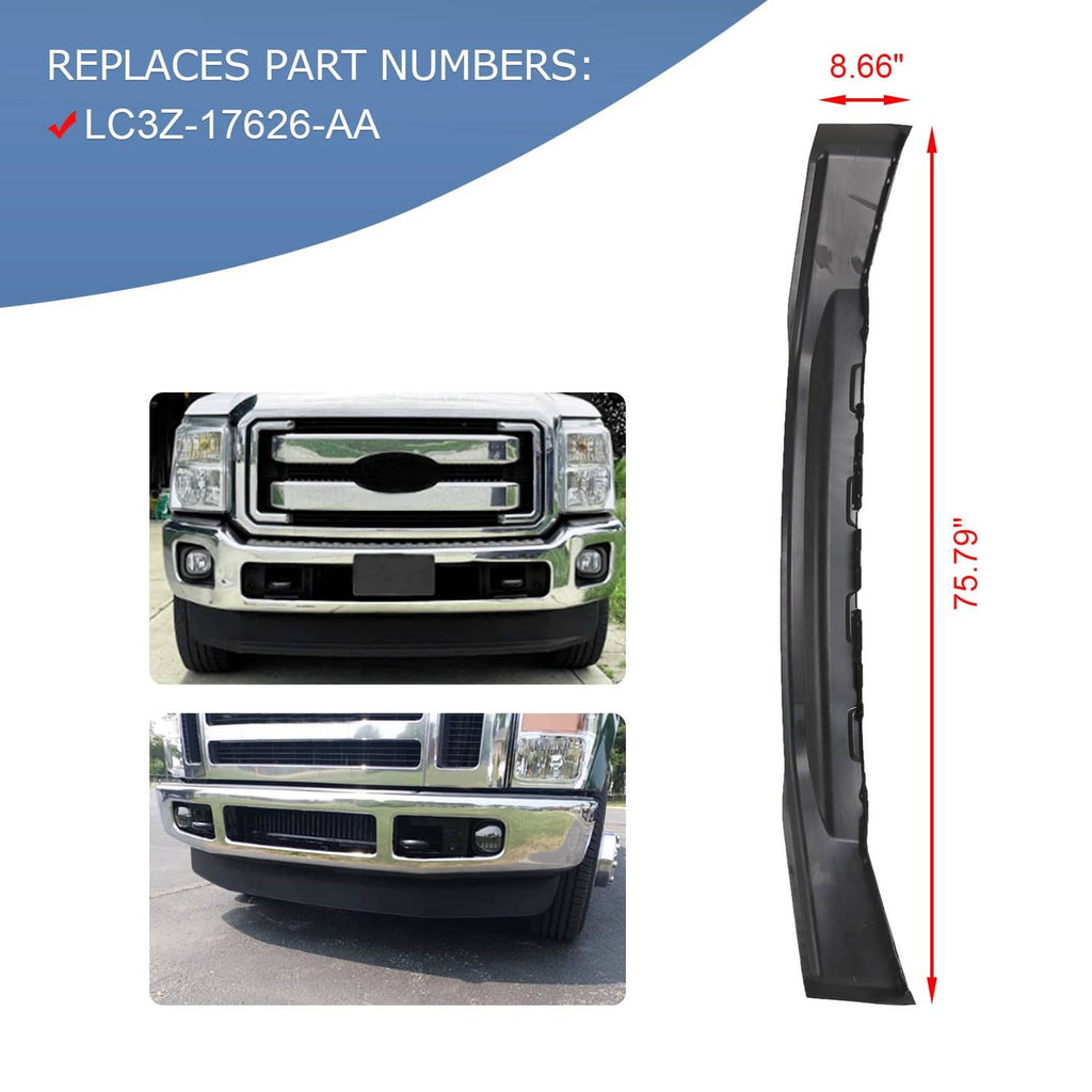 Front lower valance replacement panel, dark black, with mounting edges and channels.