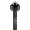Carbide 90° V-groove router bit with 1/4 in shank and black insert head