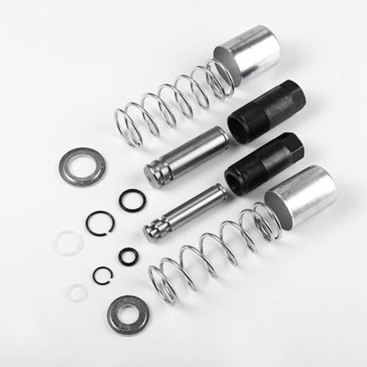 Piston plunger repair kit with chrome rods, coiled springs, black seals and washers