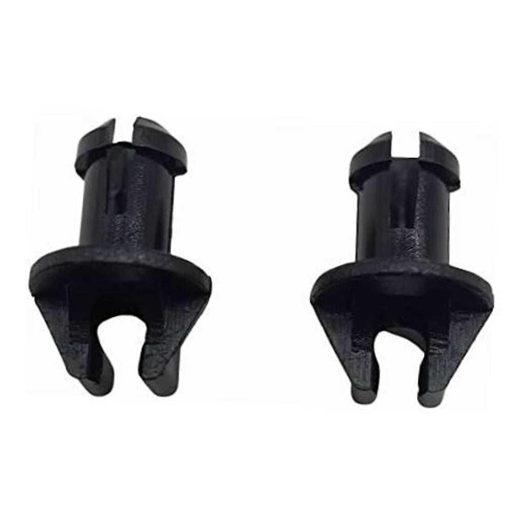 Throttle linkage swivel bushing, black plastic fork-style clip, two-piece view