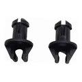 Throttle linkage swivel bushing, black plastic fork-style clip, two-piece view