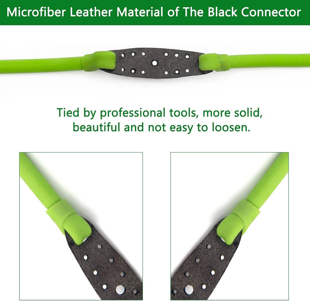 Neon green slingshot bands with black microfibre leather connector and perforated center strip