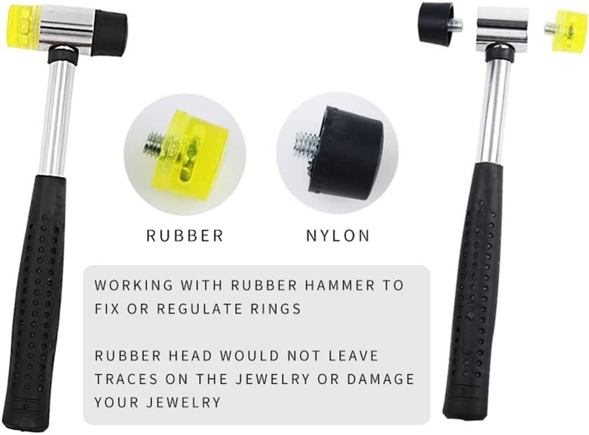 Rubber hammer ring shaping tool with interchangeable rubber and nylon heads