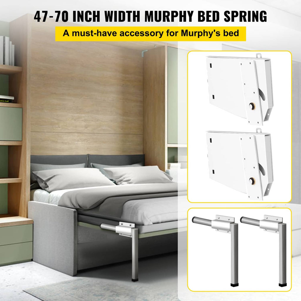 Murphy bed spring mechanism set showing white hinge brackets and support parts