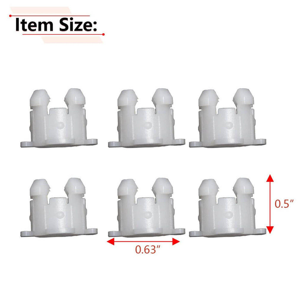 Measured set of white clutch pedal shaft bushings with forked mounting legs