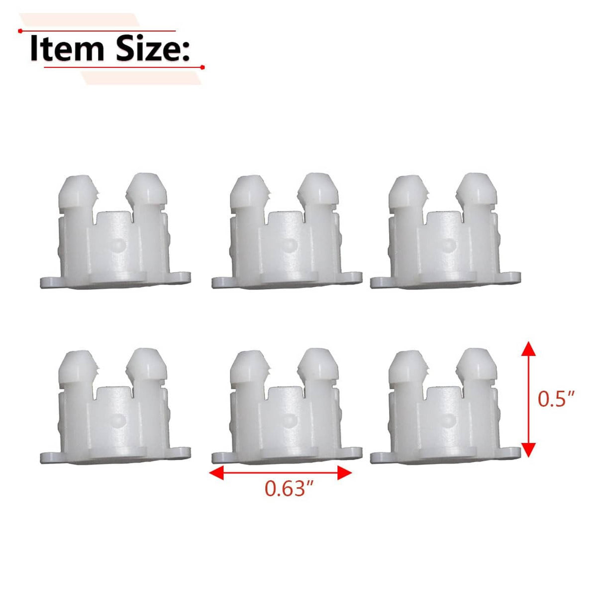 Measured set of white clutch pedal shaft bushings with forked mounting legs